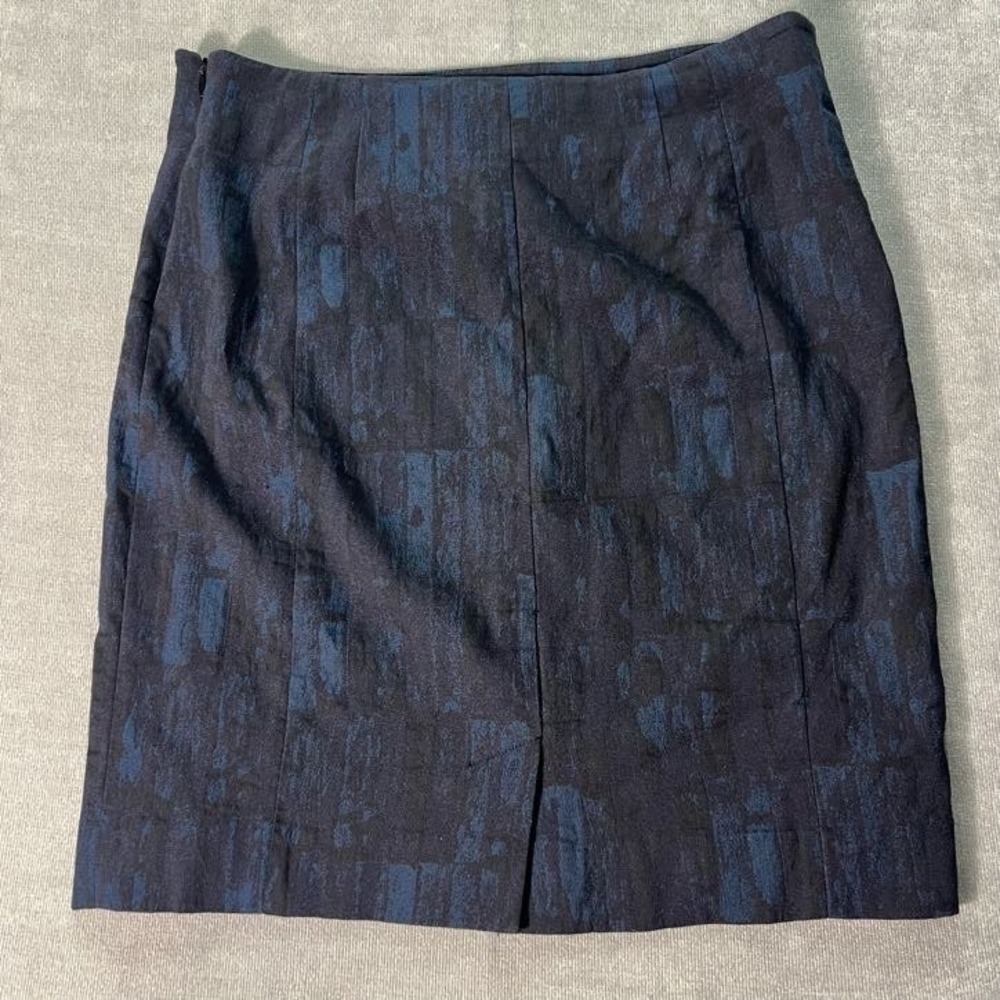 M.M. LaFleur Womens Noho Skirt 14 Navy Blue Abstract Jacquard Pencil Corporate